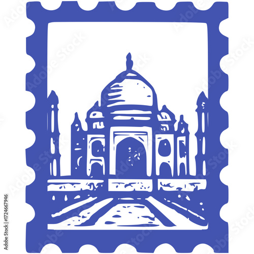 Taj Mahal – Agra, India Stamp vector Illustration