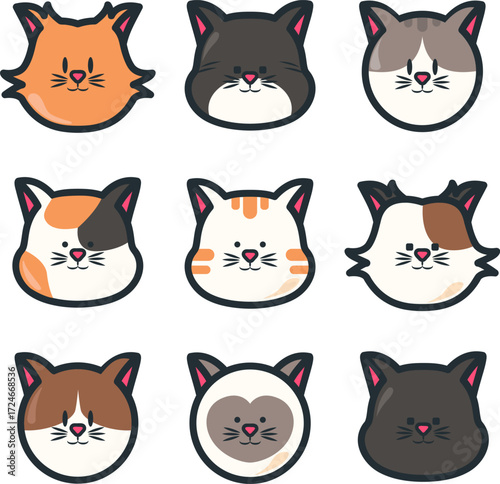 Cartoon cat faces in various styles