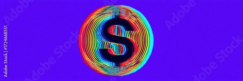Colorful Digital Dollar Sign Design on Vibrant Purple Background Showcasing Modern Financial Themes