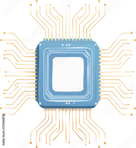 Digital Core: A futuristic illustration presents a microchip at the core of the design, highlighting the intricate pathways and connection.