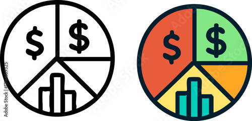 Financial Pie Chart with Dollar Signs and Bar Graph.