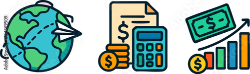 Global Business Finance and Growth Icons.