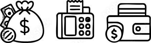 Money Bag POS Terminal and Wallet with Credit Card and Coin.
