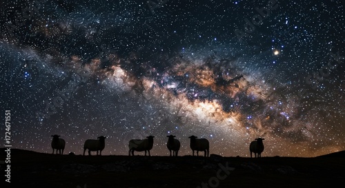 Sheep silhouette against milky way