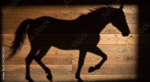 Silhouette of a horse on wooden wall