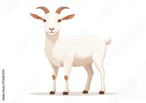 Adorable White Goat Illustration Farm Animal Clipart