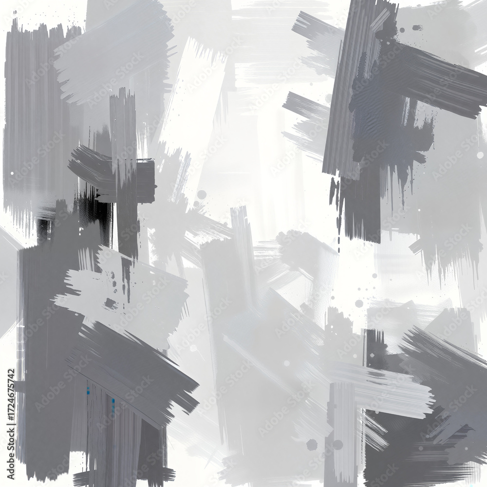 Fototapeta premium Broad Grey Brush Strokes On Canvas