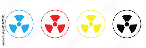 Set of Radioactive icons nuclear symbol. Uranium reactor radiation hazard. Radioactive toxic danger sign design isolated on white and black  background. Nuclear bomb symbol. Danger  Vector icons. 