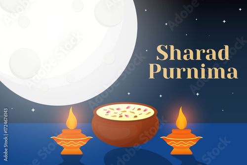 sharad purnima background illustration in gradient style