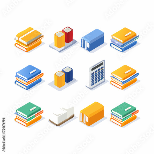 Isometric Business and Education Icons Set.