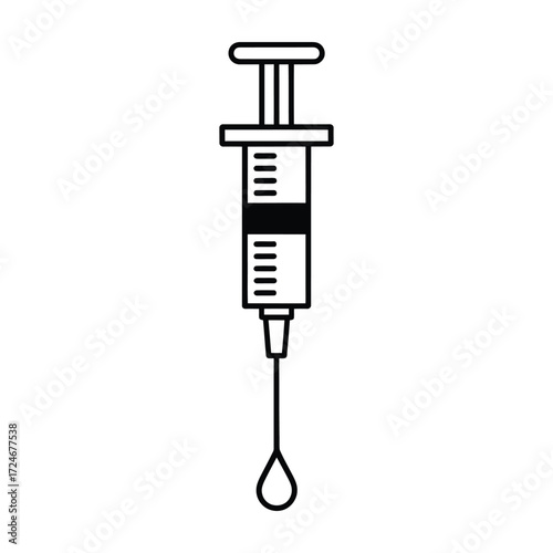 Syringe icon simple line drawing of a medical injection tool, symbol of vaccination, treatment, and healthcare, for web or print design