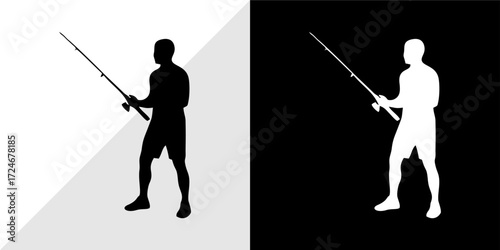 silhouette of a man fishing