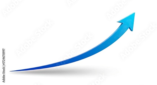 A blue arrow curves upward against a white background with a subtle drop shadow