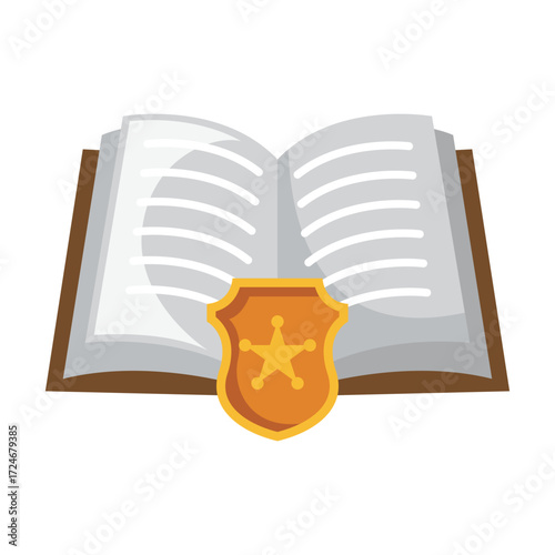 Open book with sheriff badge on it