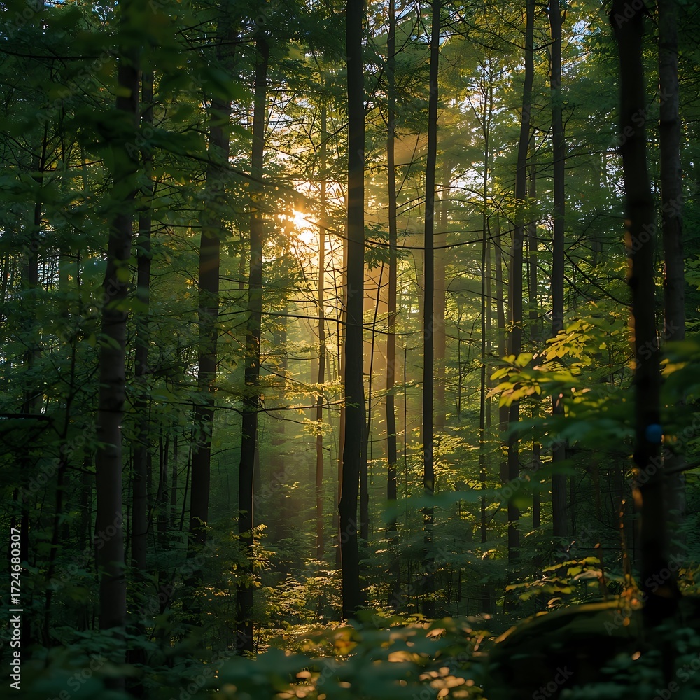 Fototapeta premium Serene Forest Landscape with Morning Light