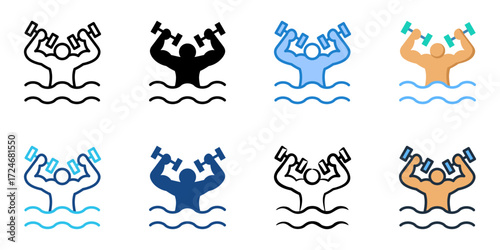 Aqua Fitness icon set multiple style collection 
