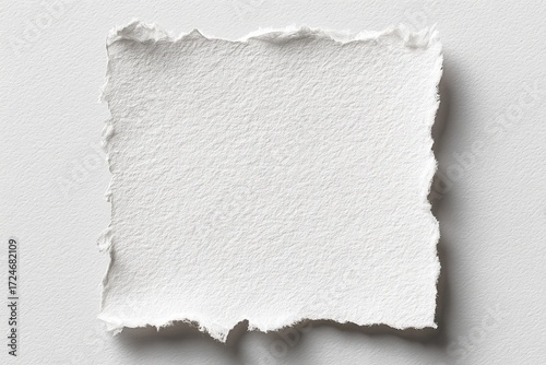 A square, torn piece of white paper