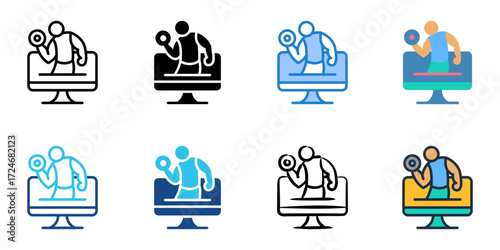 Online Fitness Program icon set multiple style collection 
