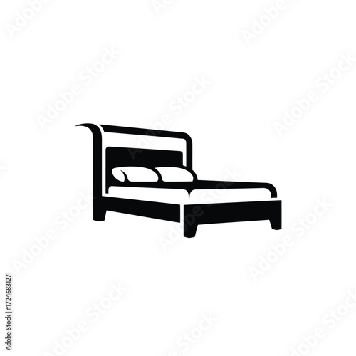 Vector illustration of black silhouette of a bed with pillows