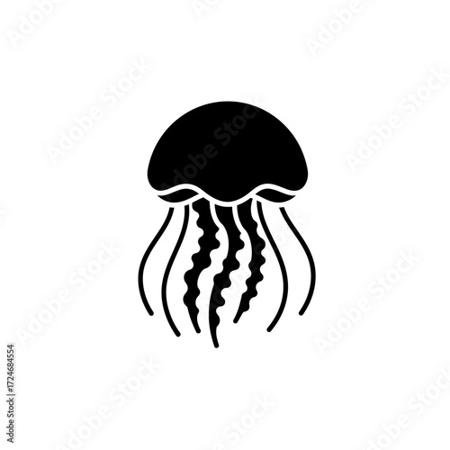 Black and white jellyfish illustration simple and elegant design perfect for logo or icon marine life ocean creature aquatic animal.
