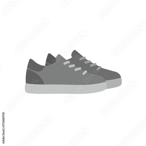 Pair of gray sneakers casual shoes laceup design flat style illustration.
