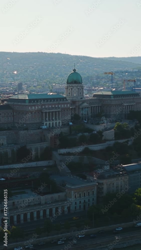 Buda Castle with green dome and palace complex in Budapest Hungary ...
