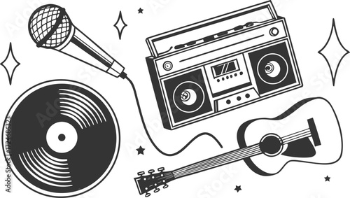 collage-of-retro-music-objects--vinyl-record--cass.eps