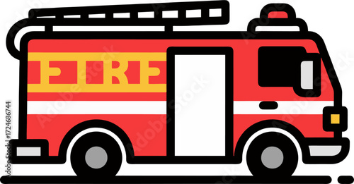 Minimalist Side View Fire Truck Vector Illustration with Bold Outline and Modern