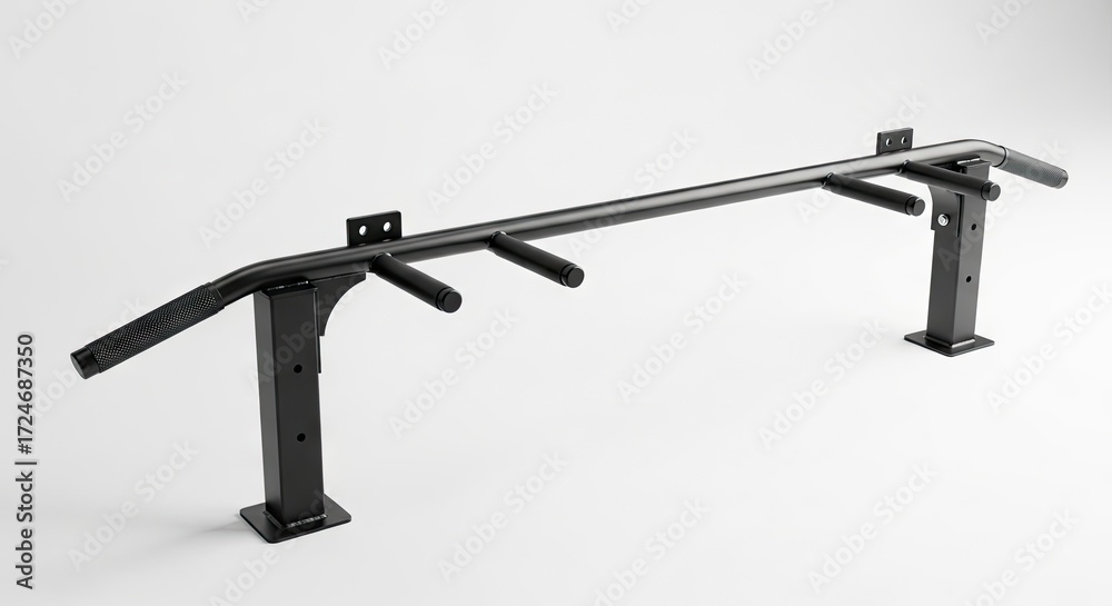 Naklejka premium Black metal pullup bar with multiple grip options mounted on a white wall