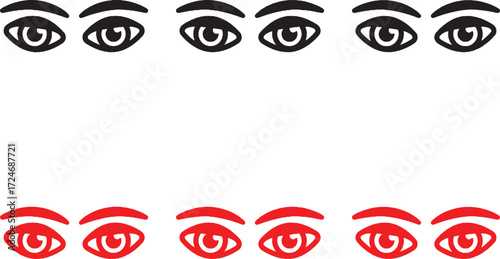 eye, eyes, vision, look, see, observe, watch, perception, graphic, design, icon, symbol, set, collection, black, red, white background, vector, illustration, face, human, awareness, focus, gaze, eye, 