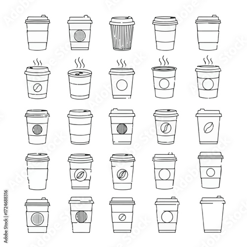 Large collection of outline coffee cups and disposable coffee cups Keywords: coffee, cup, mug, disposable