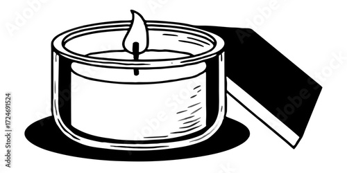 Illustration of a candle flame light and book reading relaxation in black and white outline drawing style art