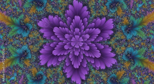 Intricate Purple Fractal Flower with Detailed Colorful Abstract Background