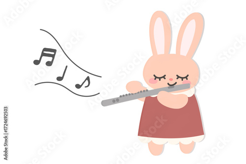 フルートを吹くうさぎのイラスト