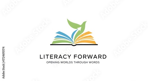 Literacy Forward logo featuring an open book with a bird rising from its pages