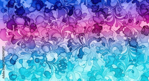 Abstract Watercolor Floral Design with Gradient Colors and Unique Details