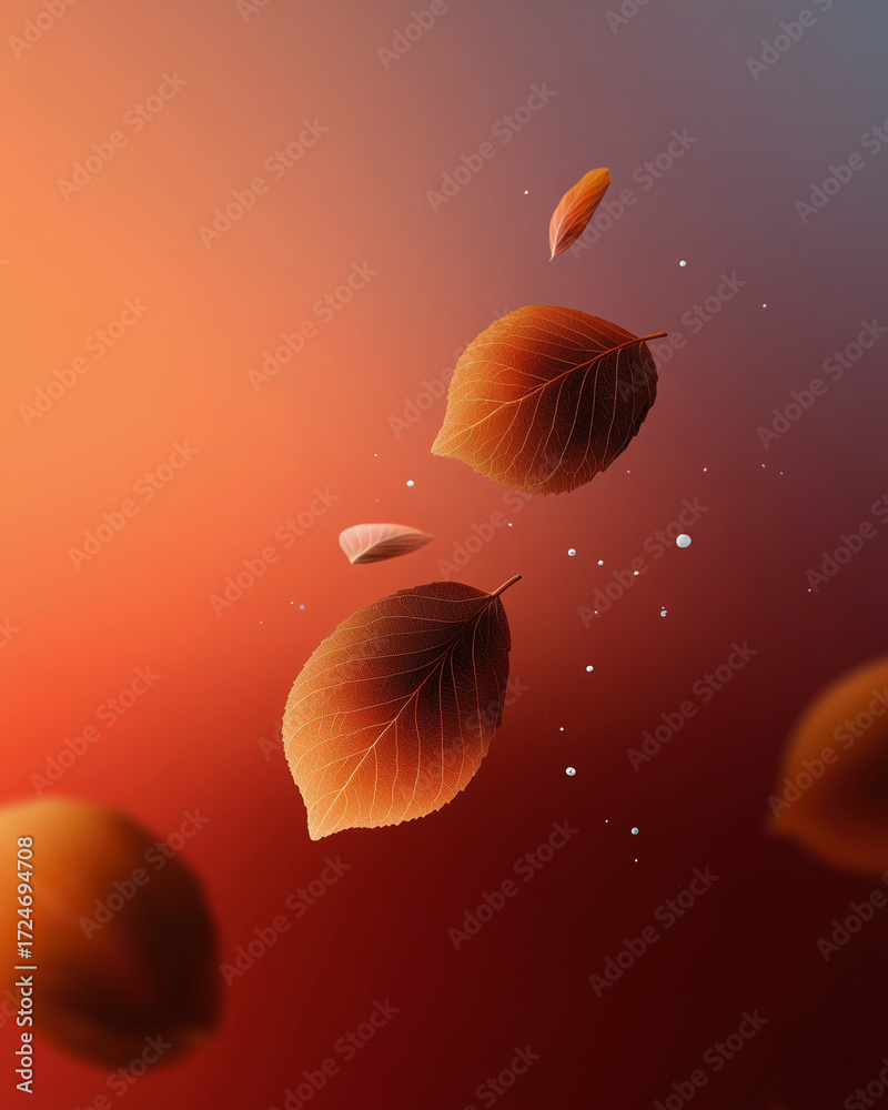 Fototapeta premium A close up of three leaves floating in the air