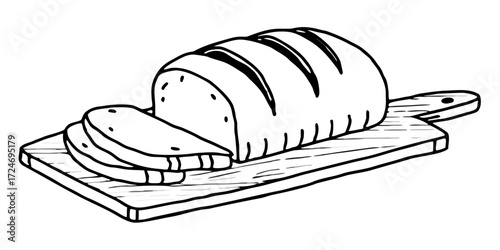 Illustration of sliced bread loaf on a wooden cutting board food bakery grain breakfast wheat toast delicious food