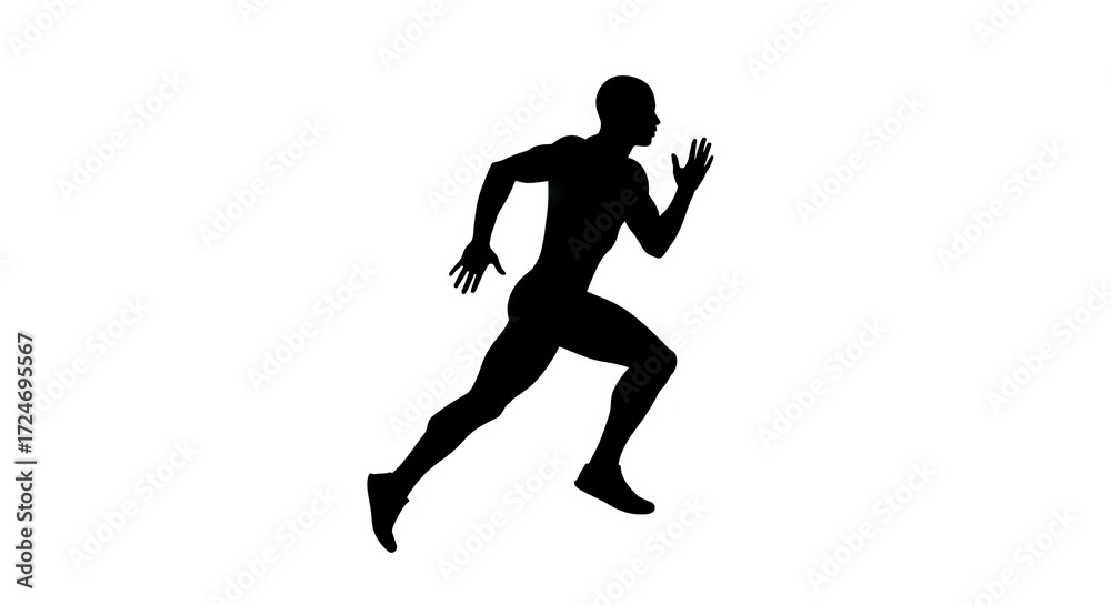 Obraz premium Silhouette of a person running with one arm forward and one arm back on a white background