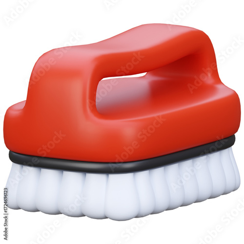 Red Plastic Cleaning Brush with White Bristles Ideal for Detailing and Cleaning