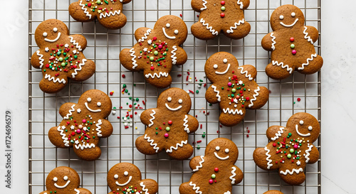 Family baking cookies together on Christmas Eve, flour scattered playfully,