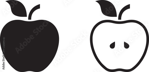 design, half, illustration, vector, icon, full, apple, that, simple, description:, icons, graphic., cut, solid, produce, background., leaves., isolated, revealing, fresh, nutrition, shows, fruit, whit