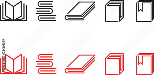 design, icons, illustration, outline, vector, black, book, books, open book, closed book, stack of books, bookmark, reading, education, library, knowledge, literature, study, learning, information, ic