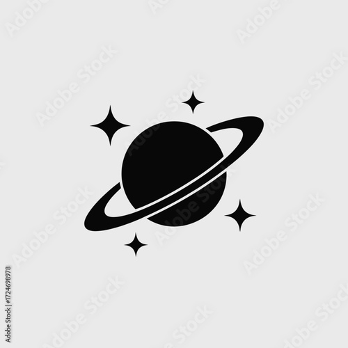 Black planet with rings and stars space celestial