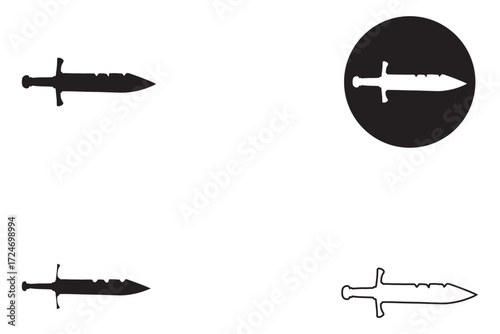 sword vector illustration set, coronation swords, sword icon symbol vector, silhouette and line art eps10