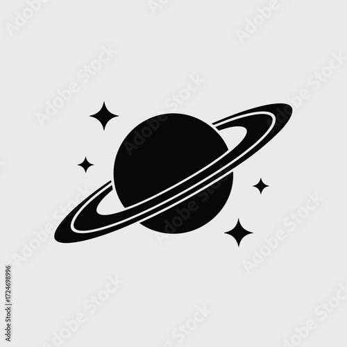 Black planet with rings and sparkling stars space cosmic