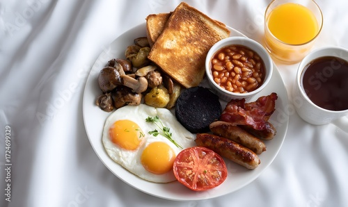 Wallpaper Mural  English Breakfast large plate with pork sausages, crispy back bacon, sunny-side-up eggs Torontodigital.ca