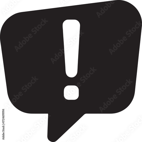 exclamation mark, alert, warning, attention, symbol, icon, speech bubble, message, notification, important, danger, information, communication, graphic, design, black, white background, isolated, erro