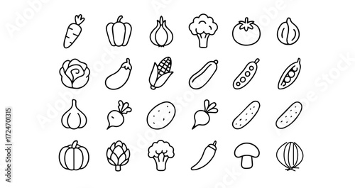 Collection of Fresh Vegetables, Assorted Organic Produce, Colorful Healthy Food Ingredients, Farm Harvest Variety, Natural Vegetarian and Vegan Diet Elements, Isolated Vegetable Set for Culinary and G