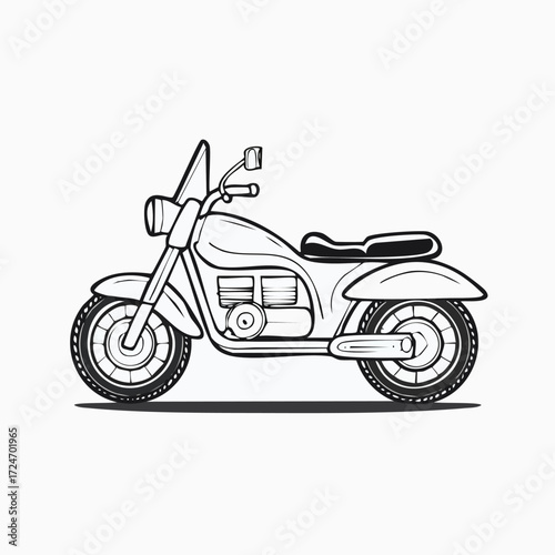 Illustration of a classic motorcycle with detailed line work on a white background.